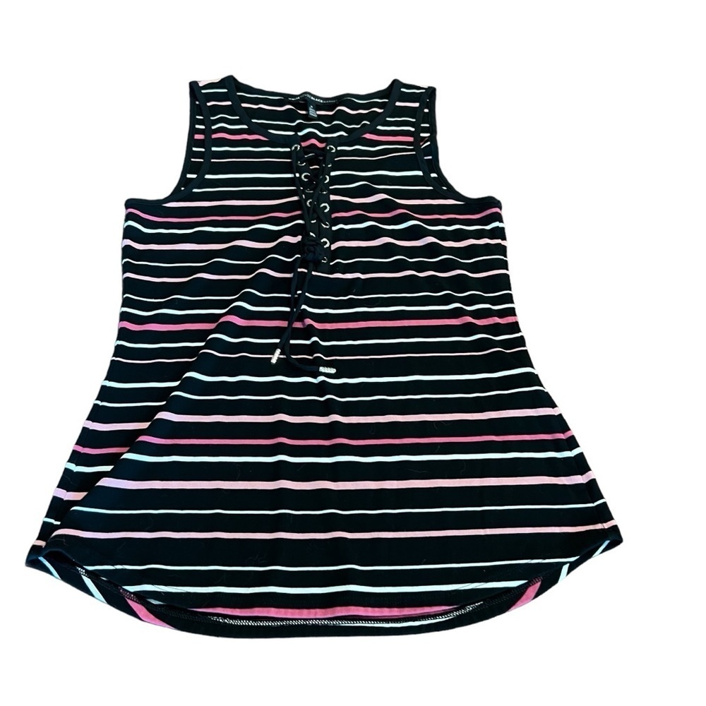 White House Black Market Striped Sleeveless Tank Top Lace Up Size Small